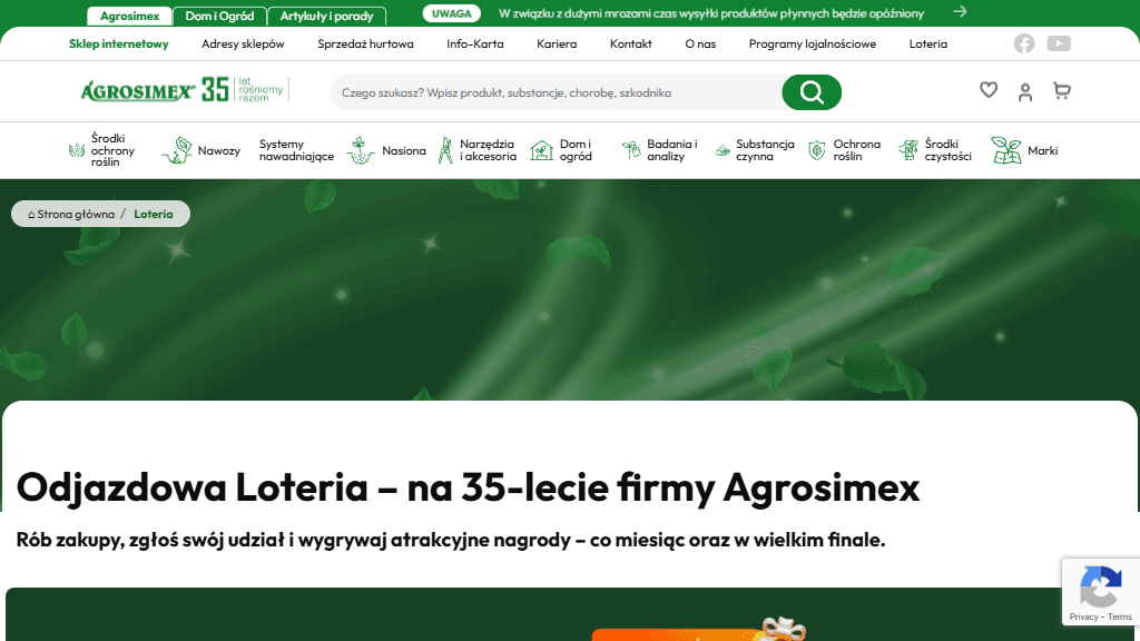 Plakat promocyjny loterii Kup dowolne produkty Agrosimex, zarejestruj Kod Kontrahenta, zachowaj Dowód. – szczegóły i nagrody w Agrosimex