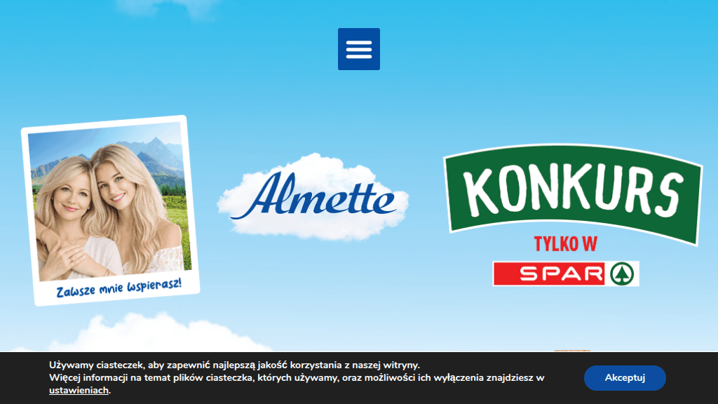 Plakat promocyjny loterii Kup dwa dowolne produkty marki Almette w sieci Spar. – szczegóły i nagrody w Spar
