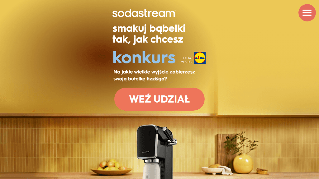 Plakat promocyjny loterii Kup syrop marki Soda Stream w sieci Lidl i wykonaj zadanie – szczegóły i nagrody w Lidl