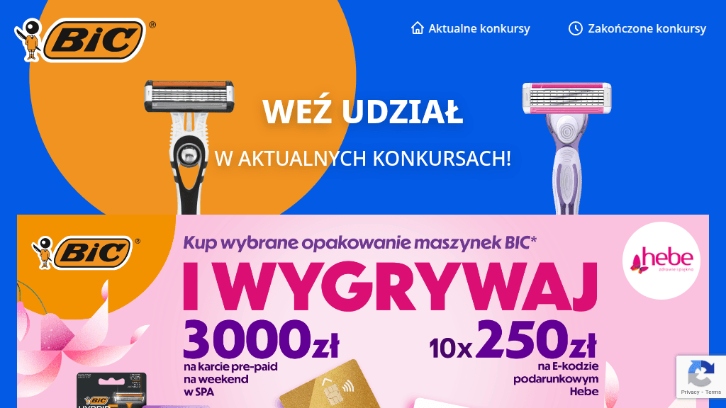 Plakat promocyjny loterii Kup maszynkę Bic w Hebe i wykonaj kreatywne zadanie konkursowe. – szczegóły i nagrody w Hebe