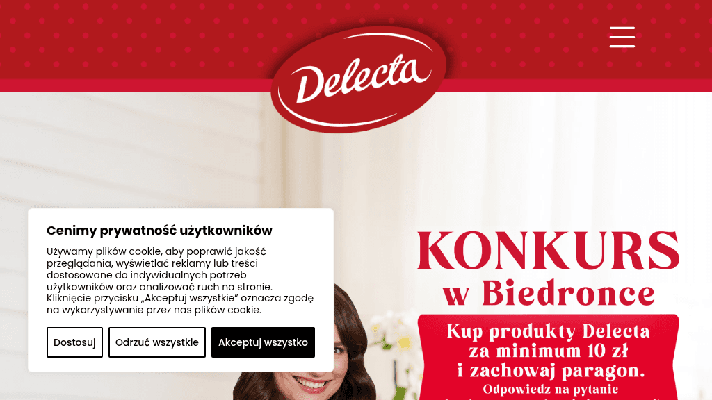 Plakat promocyjny loterii Kup produkty Delecta za 10 zł w Biedronce i odpowiedz. – szczegóły i nagrody w Biedronka