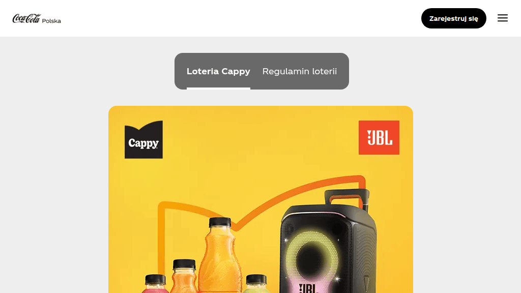 Plakat promocyjny loterii Znajdź kod pod nakrętką Cappy i dodaj go w aplikacji. – szczegóły i nagrody w Dowolny Sklep