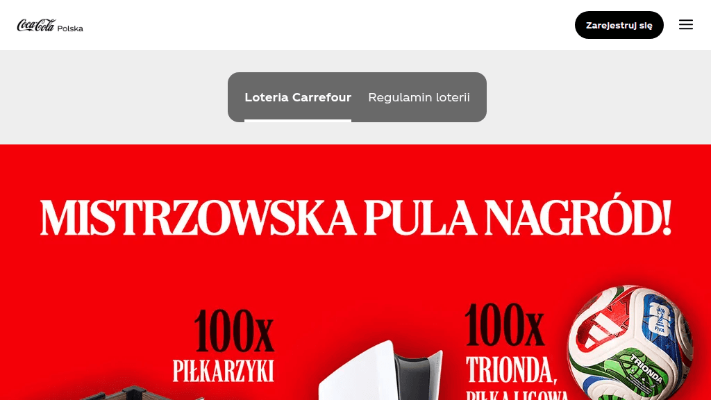 Plakat promocyjny loterii Kup dwa produkty Coca-Cola i zarejestruj paragon – szczegóły i nagrody w Carrefour