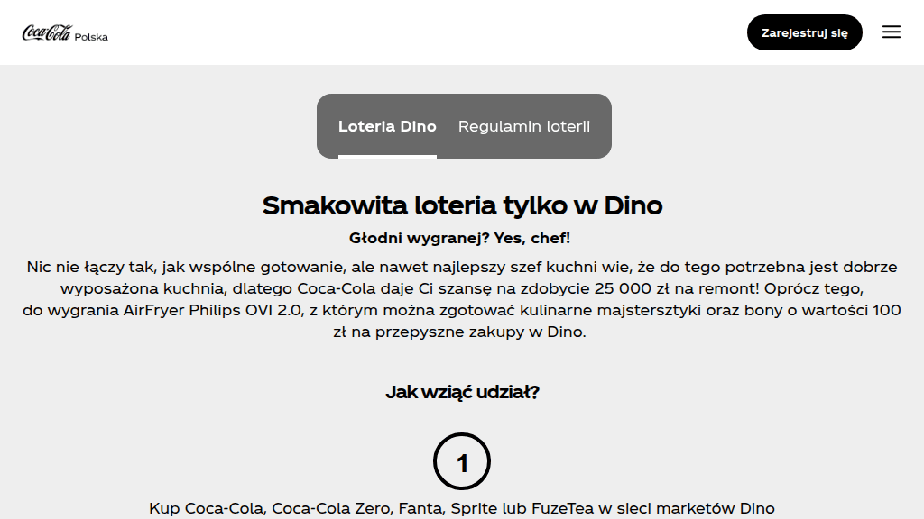 Plakat promocyjny loterii Kup napój Coca Cola, Sprite, Fanta lub Fuzetea w Dino. – szczegóły i nagrody w Dino