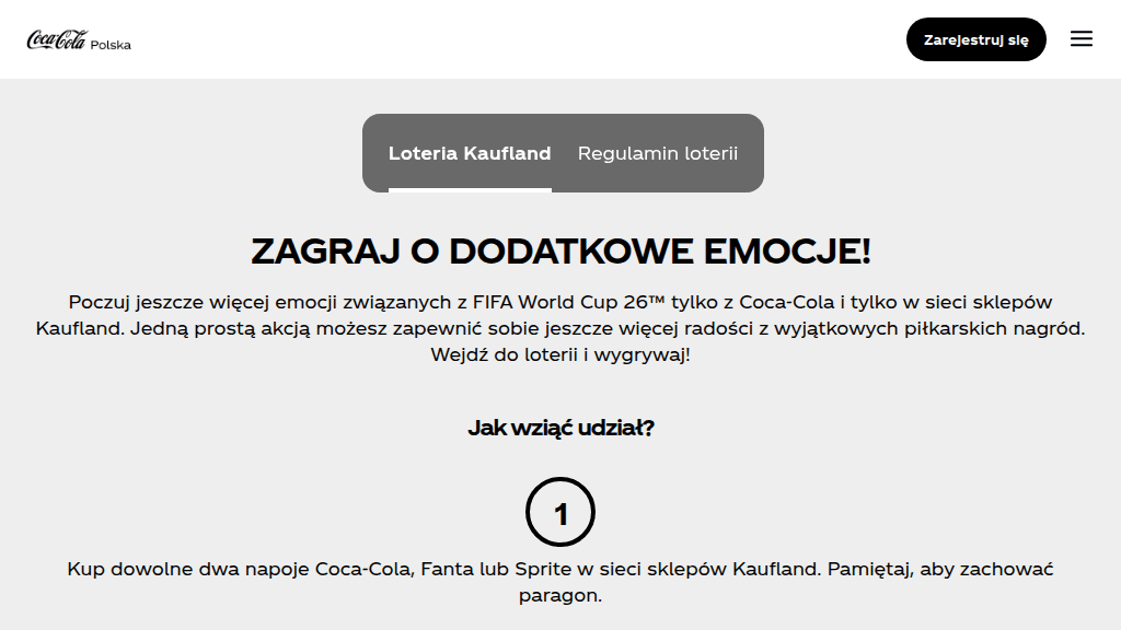 Plakat promocyjny loterii Kup w Kaufland dwa napoje Coca Cola, Fanta lub Sprite. – szczegóły i nagrody w Kaufland