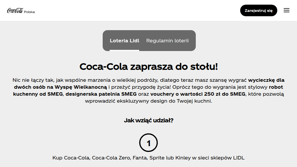 Plakat promocyjny loterii Kup Coca Cola, Sprite, Fanta lub Kinley w Lidl. – szczegóły i nagrody w Lidl