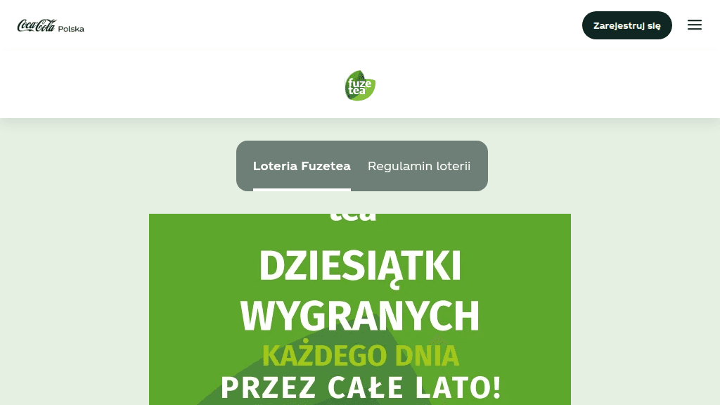 Plakat promocyjny loterii Użyj aplikacji Coca Cola dla marki Fuzetea. – szczegóły i nagrody w Dowolny Sklep