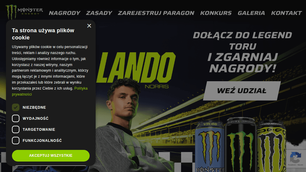 Plakat promocyjny loterii Kup napój marki Monster w dowolnym sklepie i dołącz do legend. – szczegóły i nagrody w Dowolny Sklep