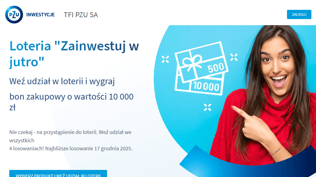 Plakat promocyjny loterii Otwórz Rejestr Loteryjny, nabądź Jednostki Uczestnictwa – szczegóły i nagrody w Serwis inPZU