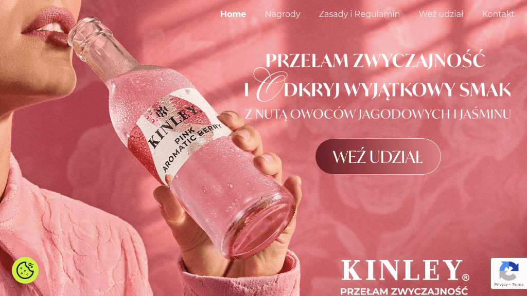 Plakat promocyjny loterii Kup napój Kinley w Carrefour, Auchan, E Leclerc lub Kaufland. – szczegóły i nagrody w Carrefour