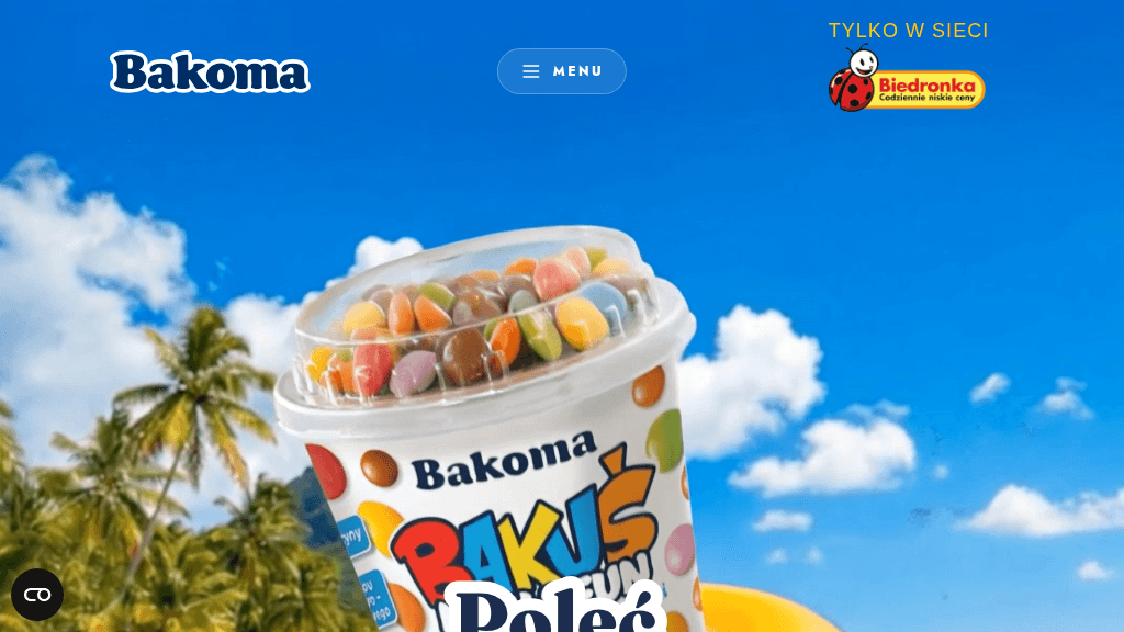 Plakat promocyjny loterii Kup dwa produkty Bakoma w Biedronce i opisz rajski smak – szczegóły i nagrody w Biedronka
