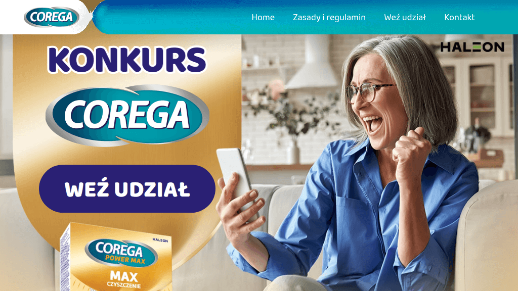 Plakat promocyjny loterii Kup produkt marki Corega w Rossmann i wykonaj zadanie – szczegóły i nagrody w Rossmann