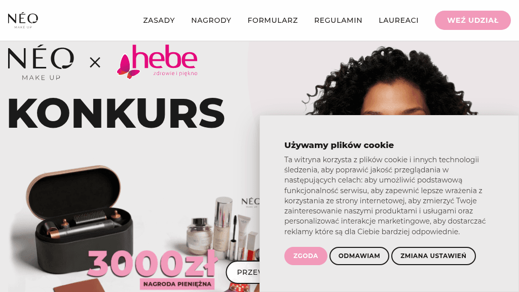 Plakat promocyjny loterii Kup produkt Neo Make Up w Hebe i napisz kreatywną odpowiedź. – szczegóły i nagrody w Hebe