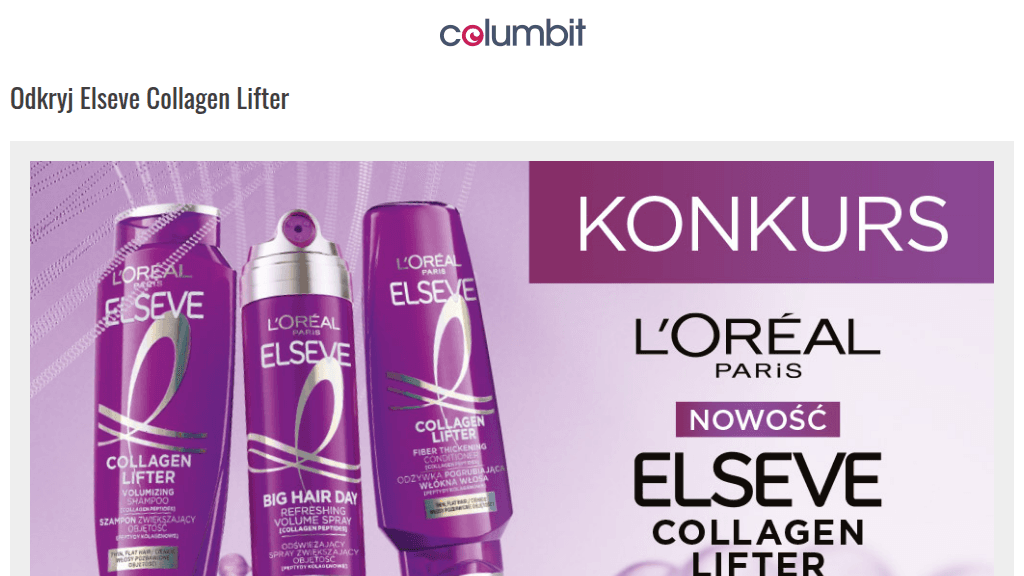Plakat promocyjny loterii Kup dwa produkty Elseve Collagen Lifter w Rossmann i odpowiedz. – szczegóły i nagrody w Rossmann