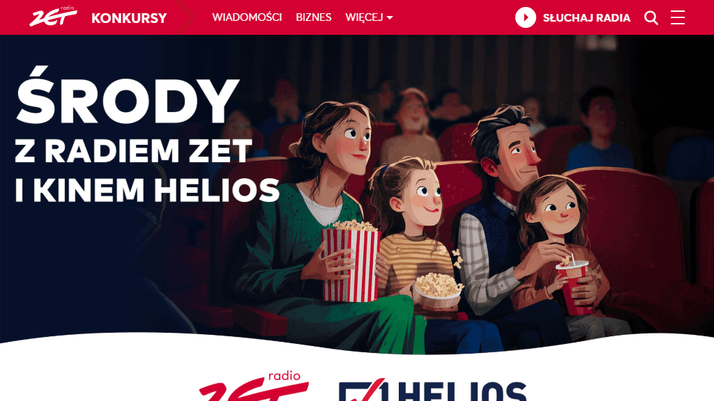 Plakat promocyjny loterii Pobierz kod zniżkowy w aplikacji Radio ZET i użyj go w kinach Helios – szczegóły i nagrody w Helios