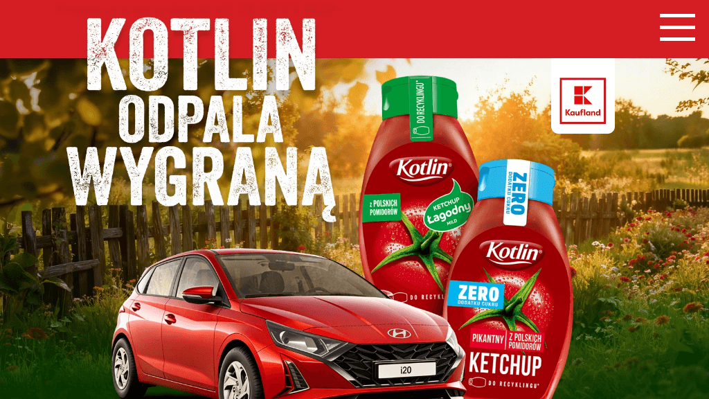 Plakat promocyjny loterii Kup dwa produkty Kotlin lub Włocławek w Kaufland i odpowiedz. – szczegóły i nagrody w Kaufland