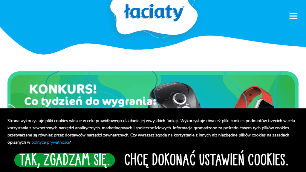 Plakat promocyjny loterii Kup serkek śmietankowy Łaciaty, odpowiedz na pytanie – szczegóły i nagrody w Dowolny Sklep