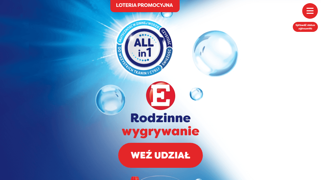 Plakat promocyjny loterii Kup produkty do prania marki E za minimum 30zł. – szczegóły i nagrody w Jawa Drogerie