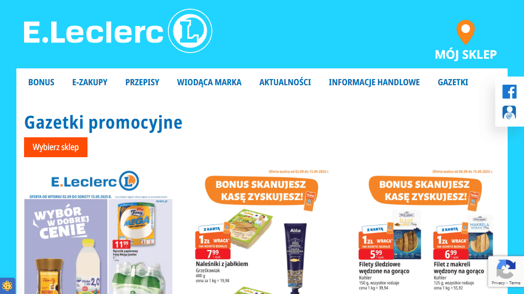 Plakat promocyjny loterii Zarejestruj się, aktywuj kartę E.Leclerc i kupuj w sklepach. – szczegóły i nagrody w E.Leclerc