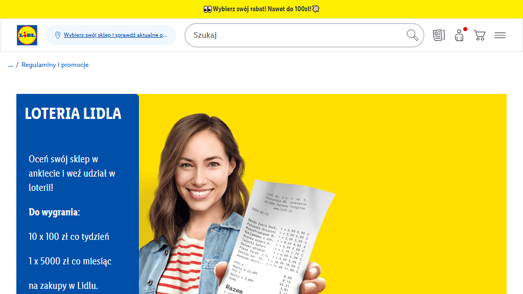 Plakat promocyjny loterii Zrób zakupy w Lidlu i zachowaj paragon – szczegóły i nagrody