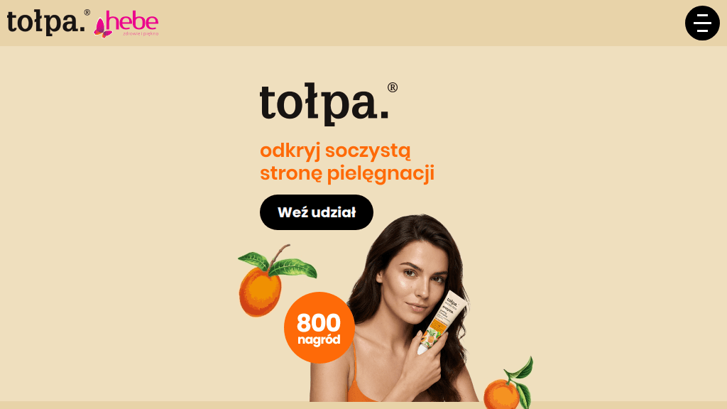 Plakat promocyjny loterii Kup produkty Tołpa za minimum 49 złotych w drogerii Hebe. – szczegóły i nagrody w Hebe