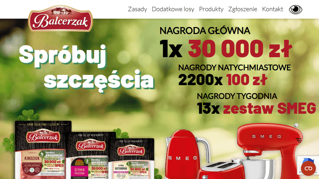 Plakat promocyjny loterii Kup produkt Balcerzak i zarejestruj kod promocyjny – szczegóły i nagrody w Dowolny Sklep