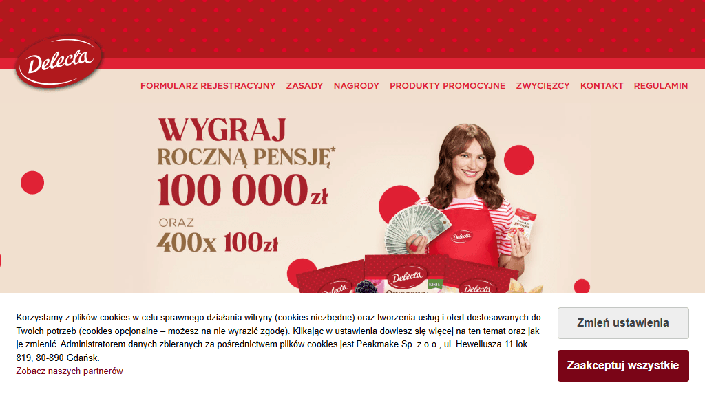 Plakat promocyjny loterii Kup co najmniej 3 produkty Delecta na jednym paragonie, zarejestruj. – szczegóły i nagrody w Dowolny Sklep