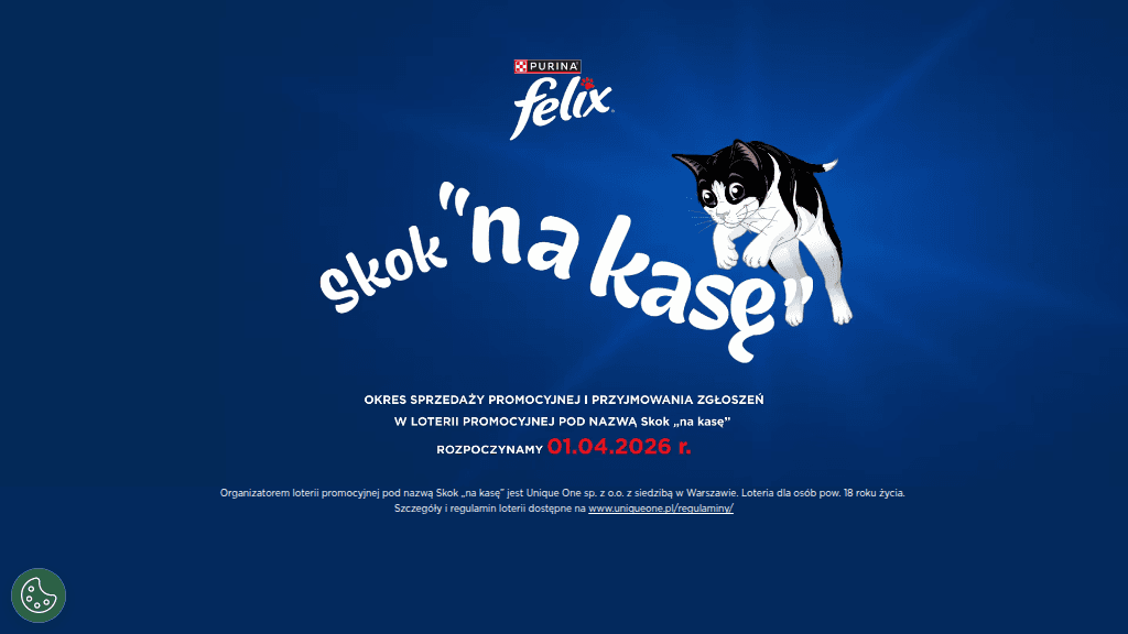 Plakat promocyjny loterii Kup produkty marki Purina Felix za minimum dziesięć złotych. – szczegóły i nagrody w Dowolny Sklep