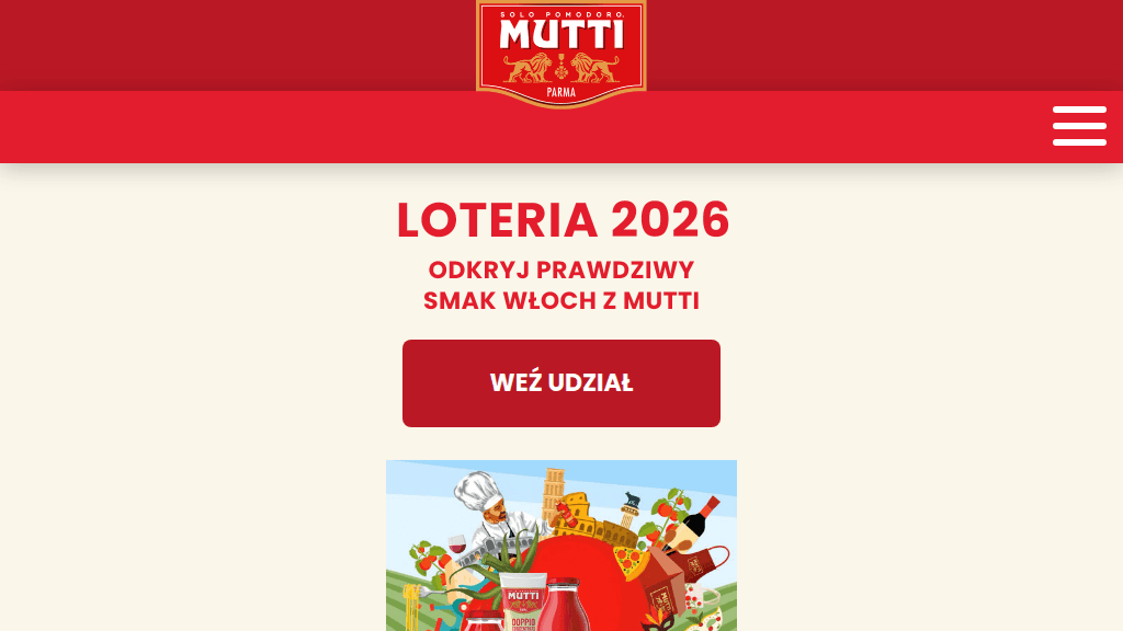 Plakat promocyjny loterii Kup produkty Mutti za piętnaście złotych w dowolnym sklepie. – szczegóły i nagrody w Dowolny Sklep