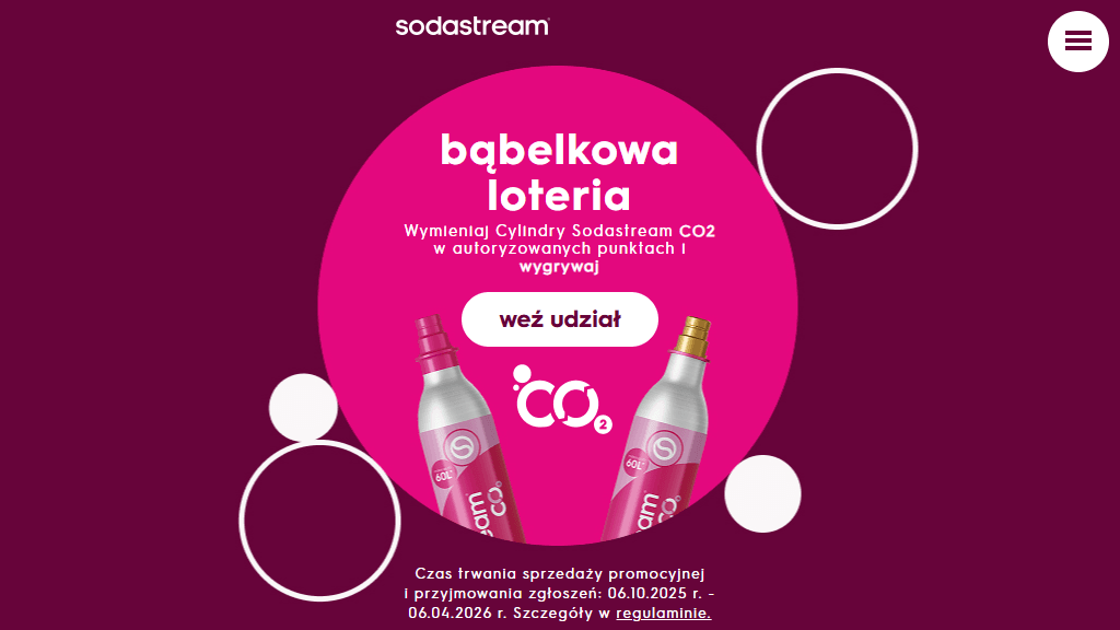 Plakat promocyjny loterii Wymień pusty nabój CO2 SodaStream na pełny w sklepie. – szczegóły i nagrody w Sodastream