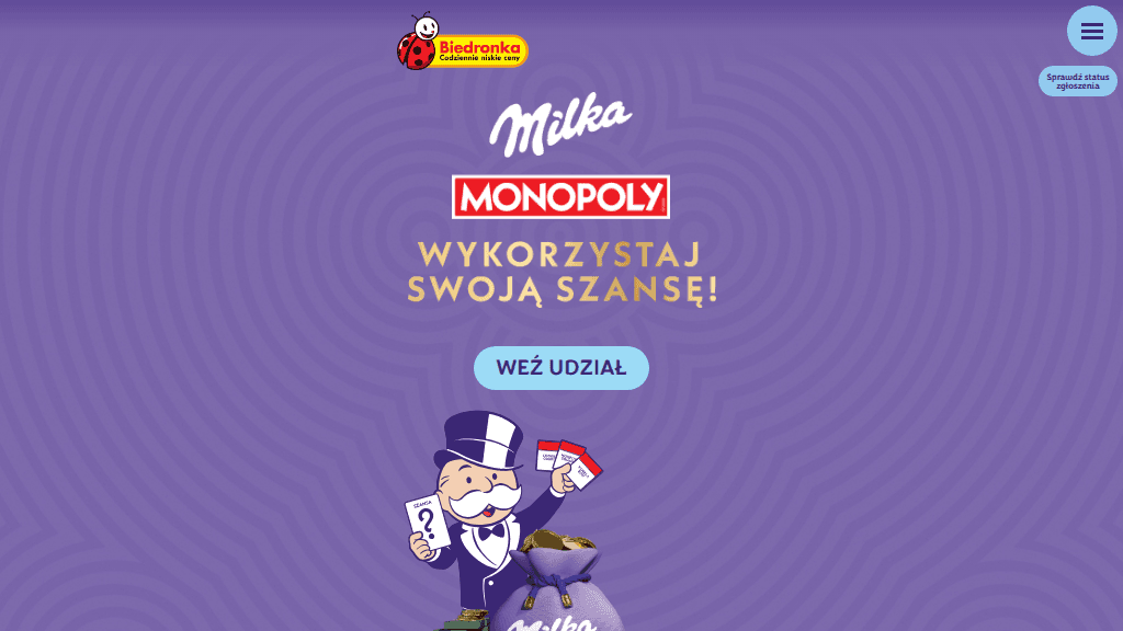 Plakat promocyjny loterii Kup dwie Milki i Mmmax w Biedronce, zaprojektuj dzielnicę Monopoly. – szczegóły i nagrody w Biedronka