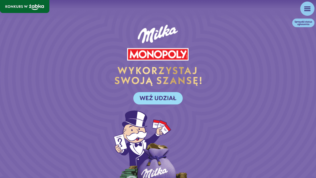 Plakat promocyjny loterii Kup dwie sztuki Milka z aplikacją Żappka w Żabce. – szczegóły i nagrody w Żabka