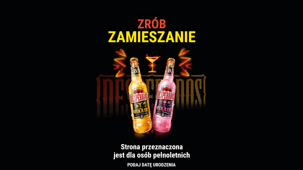 Plakat promocyjny loterii Kup dwa produkty Desperados Mixado w Żabce i odpowiedz – szczegóły i nagrody w Zabka