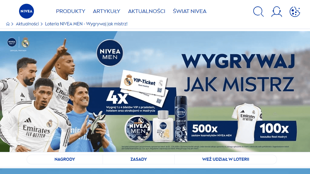 Plakat promocyjny loterii Kup dowolny produkt marki Nivea Men. – szczegóły i nagrody w Dowolny Sklep