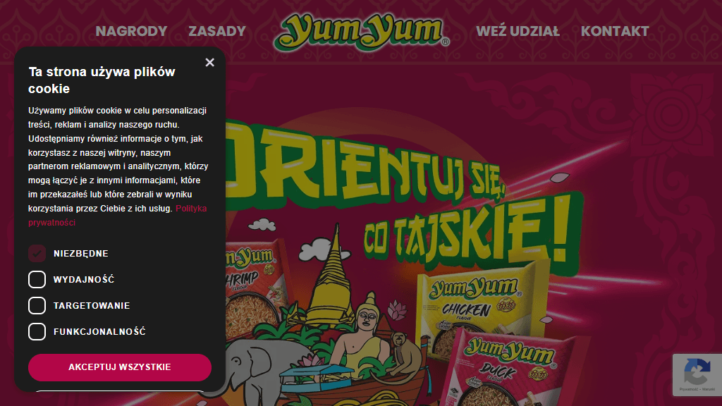 Plakat promocyjny loterii Kup produkt Yum Yum w Żabce i odpowiedz na pytanie konkursowe. – szczegóły i nagrody w Żabka
