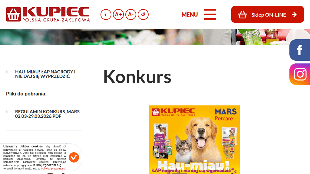 Plakat promocyjny loterii Kup Whiskas, Sheba, Dreamies, Pedigree lub Perfect Fit w sklepie Kupiec – szczegóły i nagrody w Kupiec