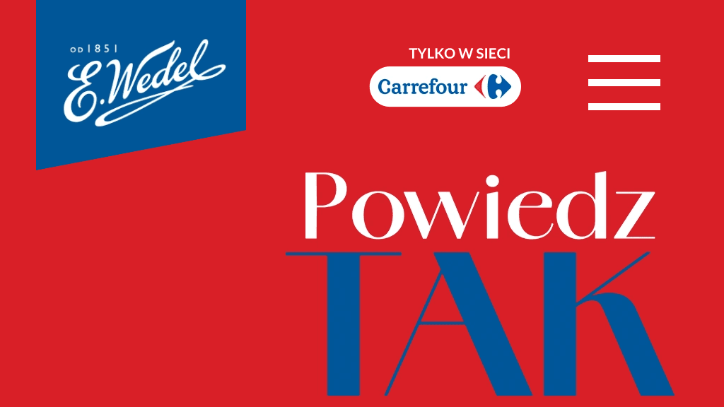 Plakat promocyjny loterii Kup produkty E Wedel w Carrefour i wykonaj zadanie konkursowe. – szczegóły i nagrody w Carrefour