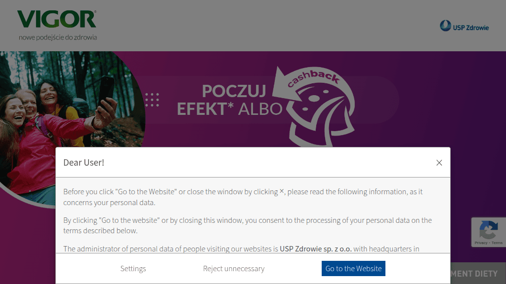 Plakat promocyjny loterii Stosuj produkty Vigor przez trzydzieści dni i odbierz zwrot pieniędzy – szczegóły i nagrody w Dowolny Sklep