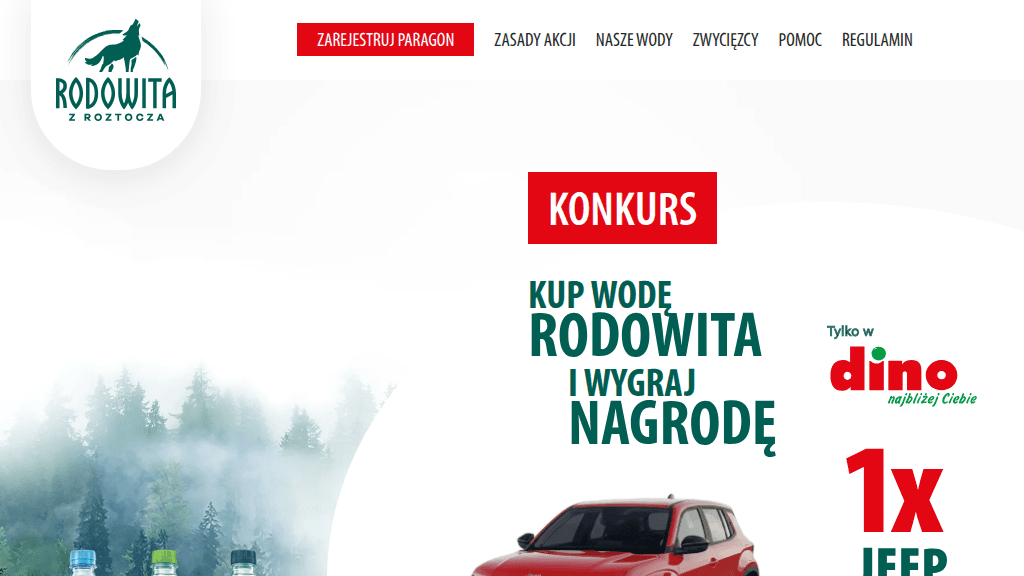 Plakat promocyjny loterii Kup produkty Rodowita za 20 zł w Dino i wykonaj zadanie – szczegóły i nagrody w Dino
