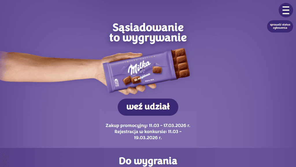 Plakat promocyjny loterii Kup dwa produkty Milka w Żabce i odpowiedz na pytanie – szczegóły i nagrody w Zabka