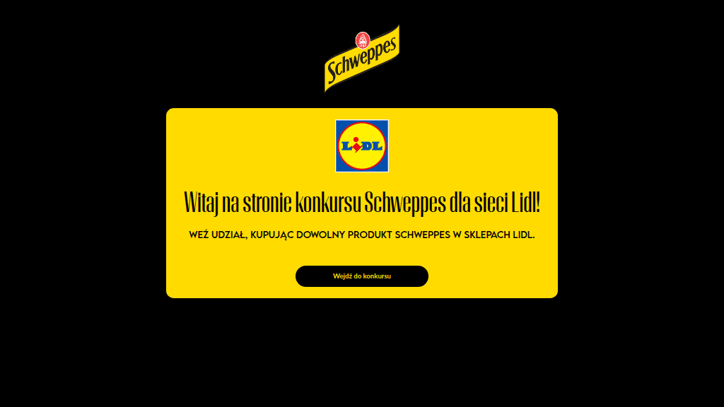 Plakat promocyjny loterii Kup Schweppes w Lidlu i odpowiedz na pytanie konkursowe. – szczegóły i nagrody w Lidl