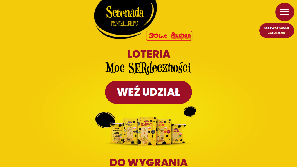 Plakat promocyjny loterii Kup produkt marki Serenada w wybranym sklepie sieci Auchan. – szczegóły i nagrody w Auchan
