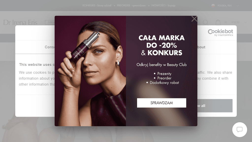 Plakat promocyjny loterii Kup kosmetyk makijażowy Dr Irena Eris w Sklep Drirenaeris i odpowiedz. – szczegóły i nagrody w Sklep Drirenaeris