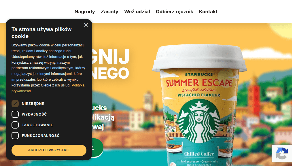 Plakat promocyjny loterii Zeskanuj aplikację Żappka kupując napoje Starbucks w sieci Żabka – szczegóły i nagrody w Zabka