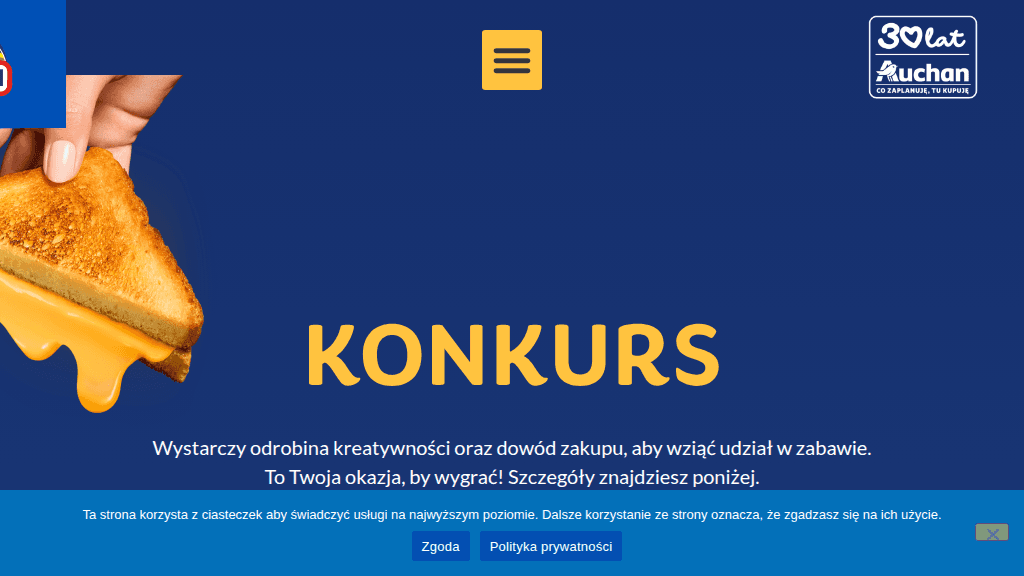 Plakat promocyjny loterii Kup dwa sery Hochland w Auchan i opisz idealny tost. – szczegóły i nagrody w Auchan
