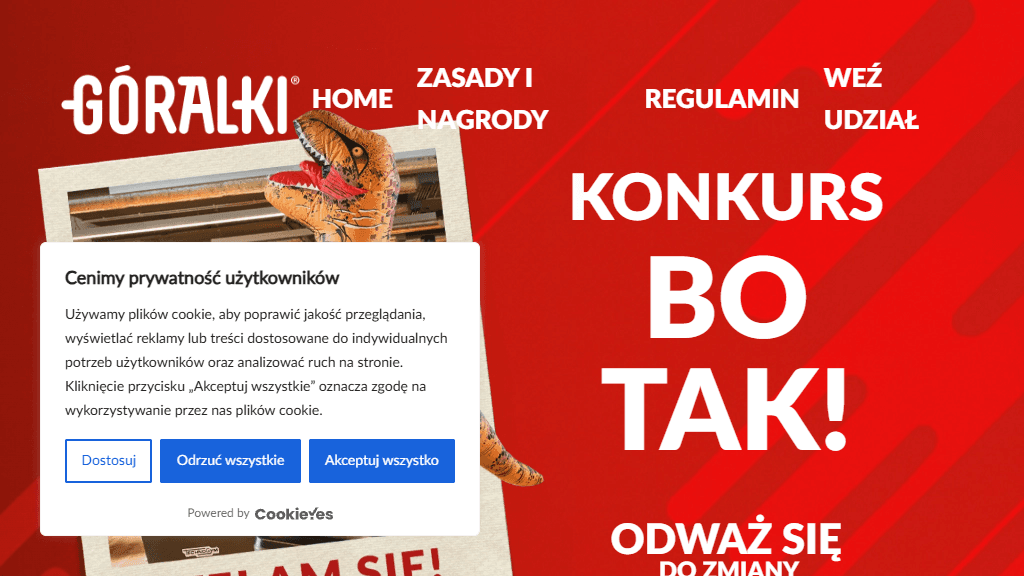 Plakat promocyjny loterii Kup wafelki Góralki, odpowiedz kreatywnie jak się przełamujesz. – szczegóły i nagrody w Dowolny Sklep