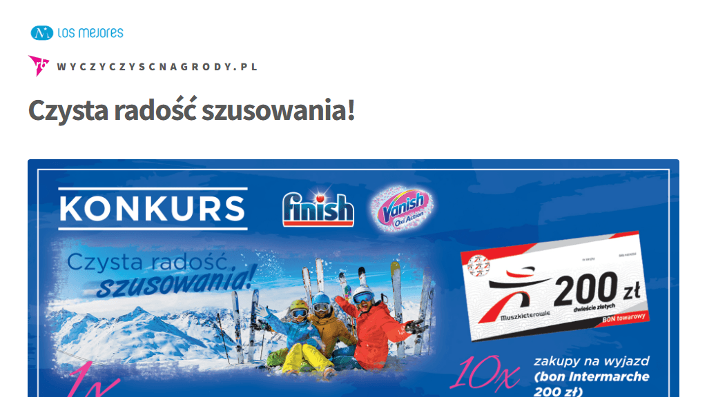 Plakat promocyjny loterii Kup Finish lub Vanish w Intermarche i odpowiedz na pytanie. – szczegóły i nagrody w Intermarche