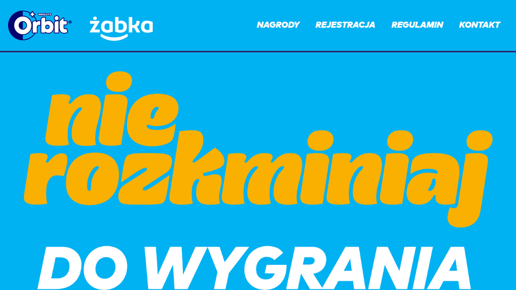 Plakat promocyjny loterii Kup dwa Orbit, Airwaves lub Winterfresh w Żabce, napisz tekst. – szczegóły i nagrody w Żabka
