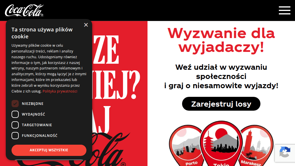 Plakat promocyjny loterii Kup napój Coca Cola w Żabka i zarejestruj kod – szczegóły i nagrody w Żabka